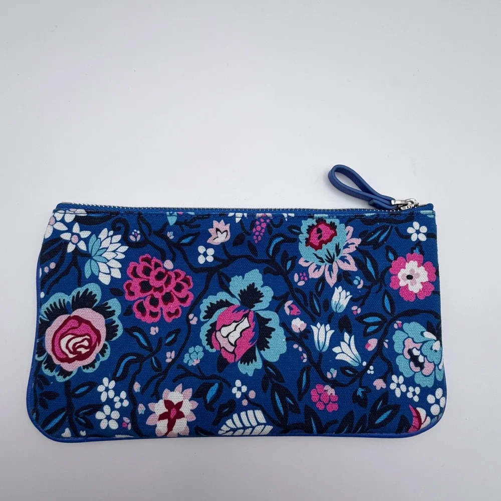 Vera Bradley‎ Blue Floral Canvas Zipper Pouch Cosmetic Makeup Bag Travel Case